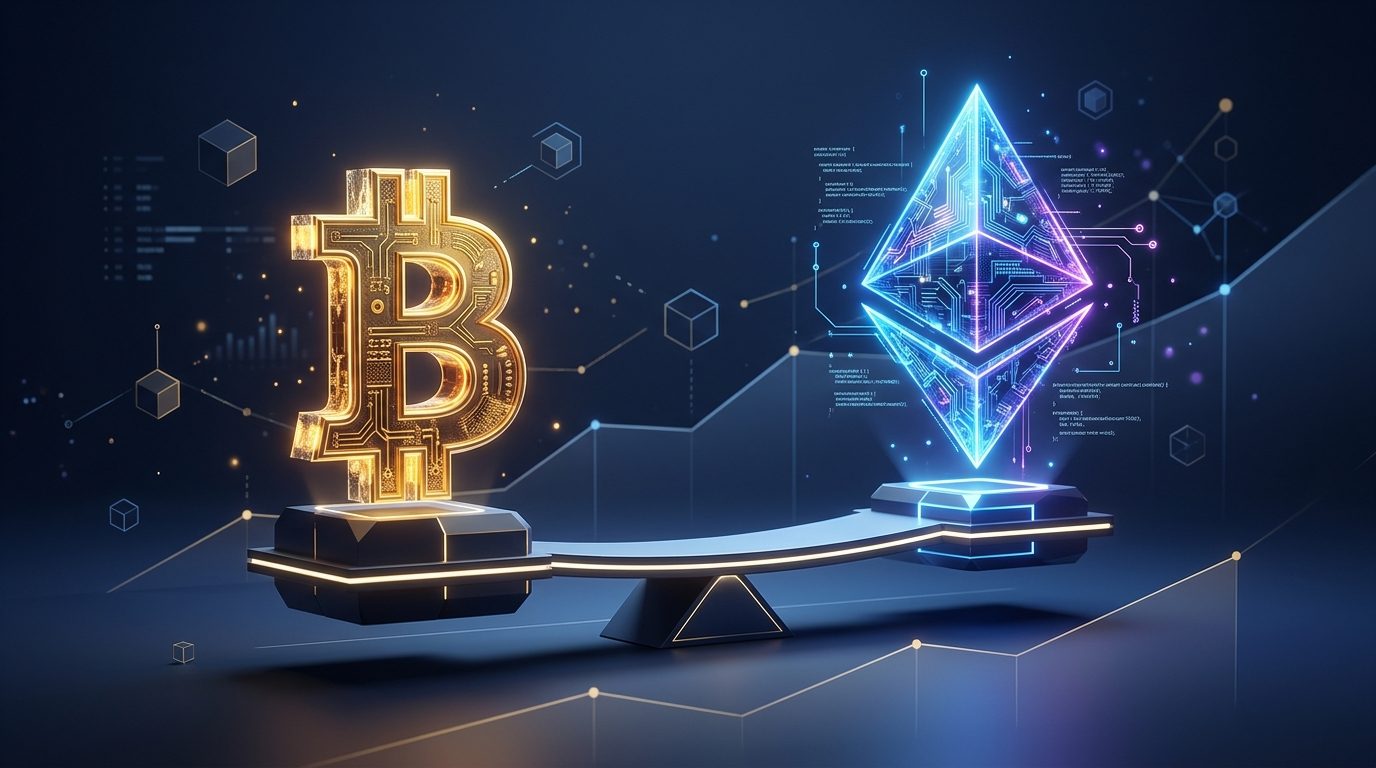Représentation symbolique du face-à-face entre Bitcoin et Ethereum pour les investisseurs en 2025