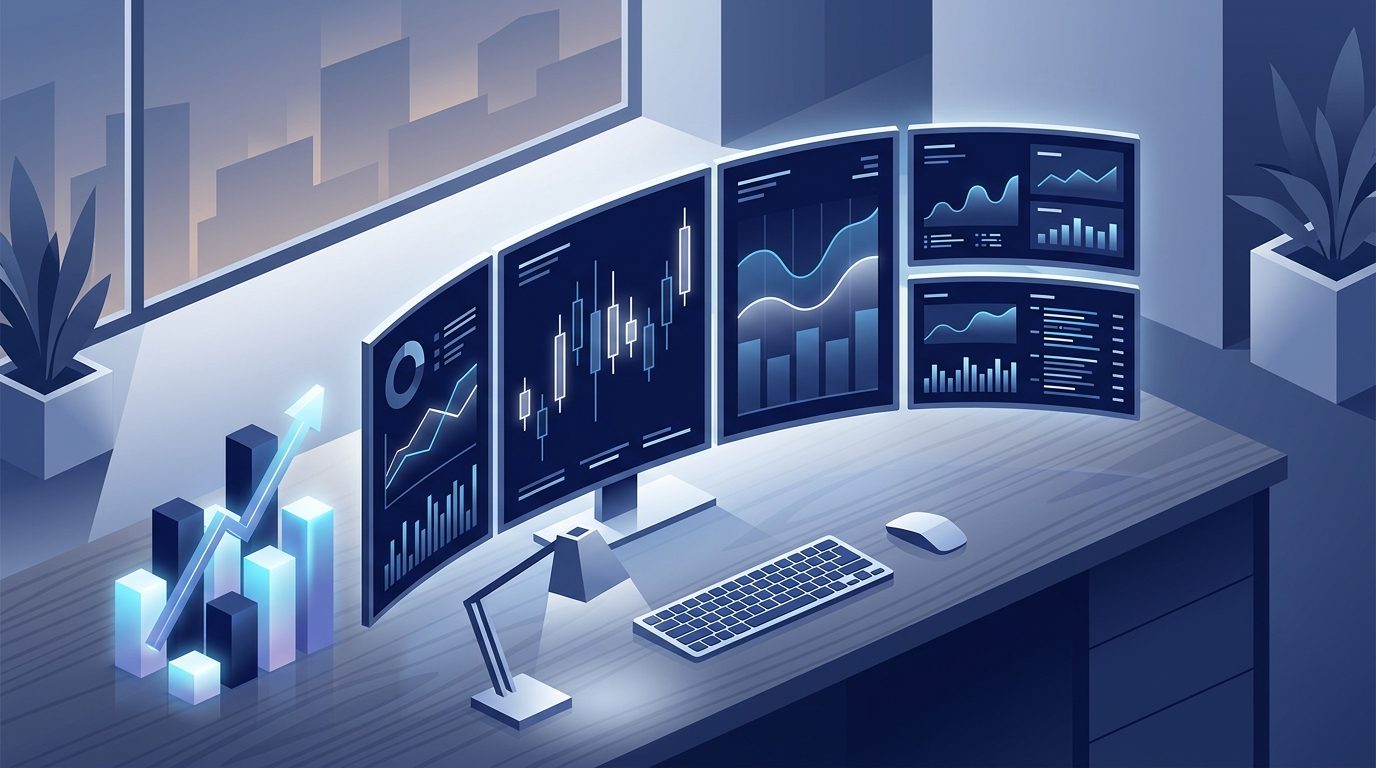Écrans d'analyse graphique et outils de trading en ligne sur un bureau de trader