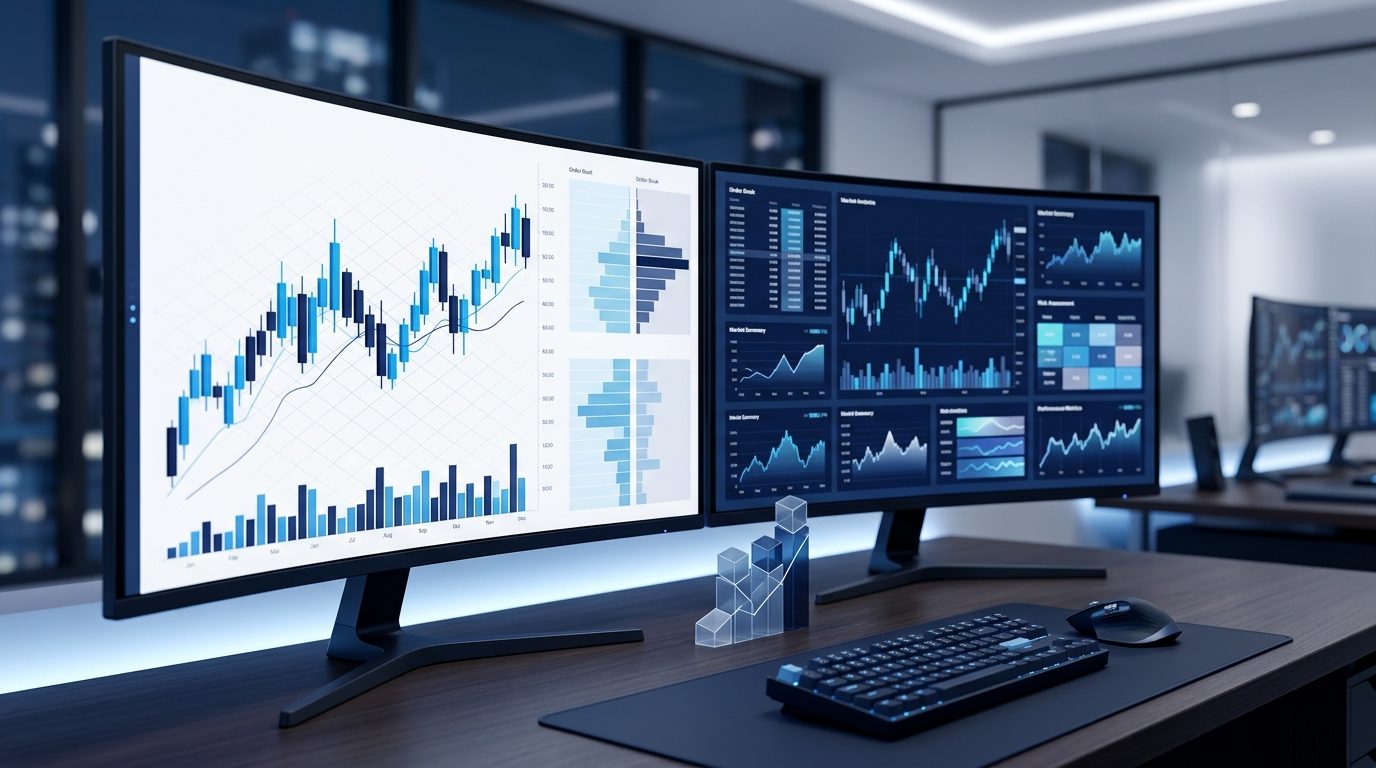 Interface de carnet d'ordres et graphiques financiers montrant les types d'ordres en trading